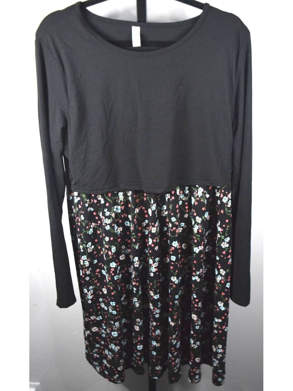Bearsland Nursing Breastfeeding Dress Black Floral Layered Long Sleeve Size XL